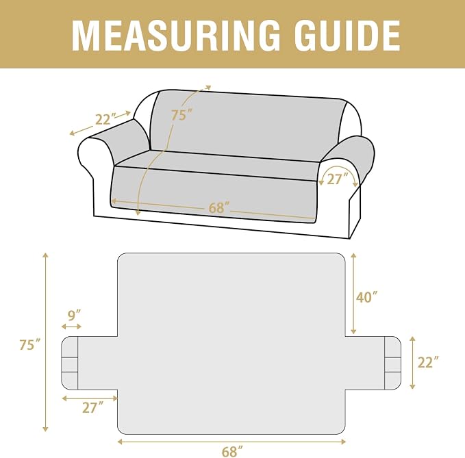 H.VERSAILTEX 100% Waterproof Couch Covers for 3 Cushion Couch Sofa Modern Sofa Slipcovers with Elastic Straps Thick Soft Furniture Protector Pet Friendly(Sofa, Grey/Beige)