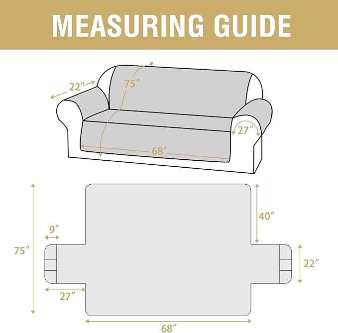 H.VERSAILTEX 100% Waterproof Slipcovers for Couches and Sofas Modern Pet Couch Cover Thick Soft Furniture Protector with Elastic Straps(Sofa, Lily Pad/Beige)