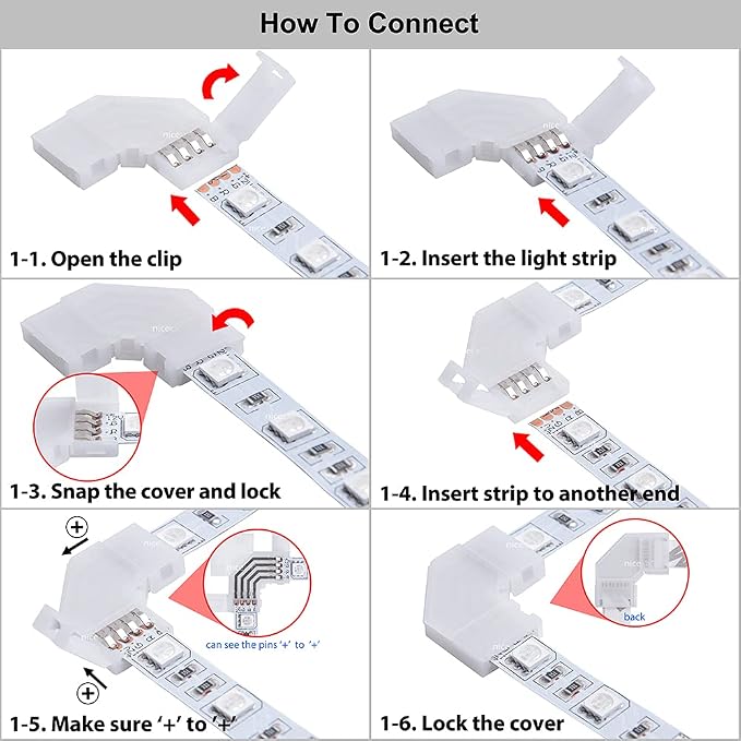 90 Degree Corner 4 Pin L Shape Connector for 10mm RGB LED Strip Light Non-Waterproof IP20(10 PCS)
