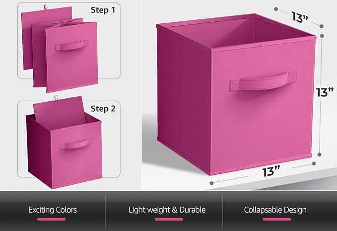 Sorbus Fabric Storage Cubes - 6 Foldable Storage Bins for Organizing Pantry, Cubbies, Toy Box - Clothes Storage & Closet Organizer - 13 Inch Collapsible Cube Baskets for Shelves with Handle
