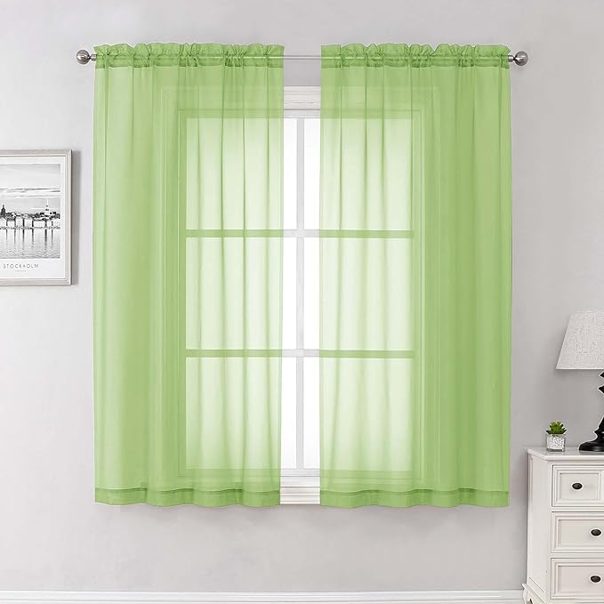 Lecloud Lime Sheer Curtains 63 Inch Length 2 Pcs, Lightweight Solid Transparent by Lecloud