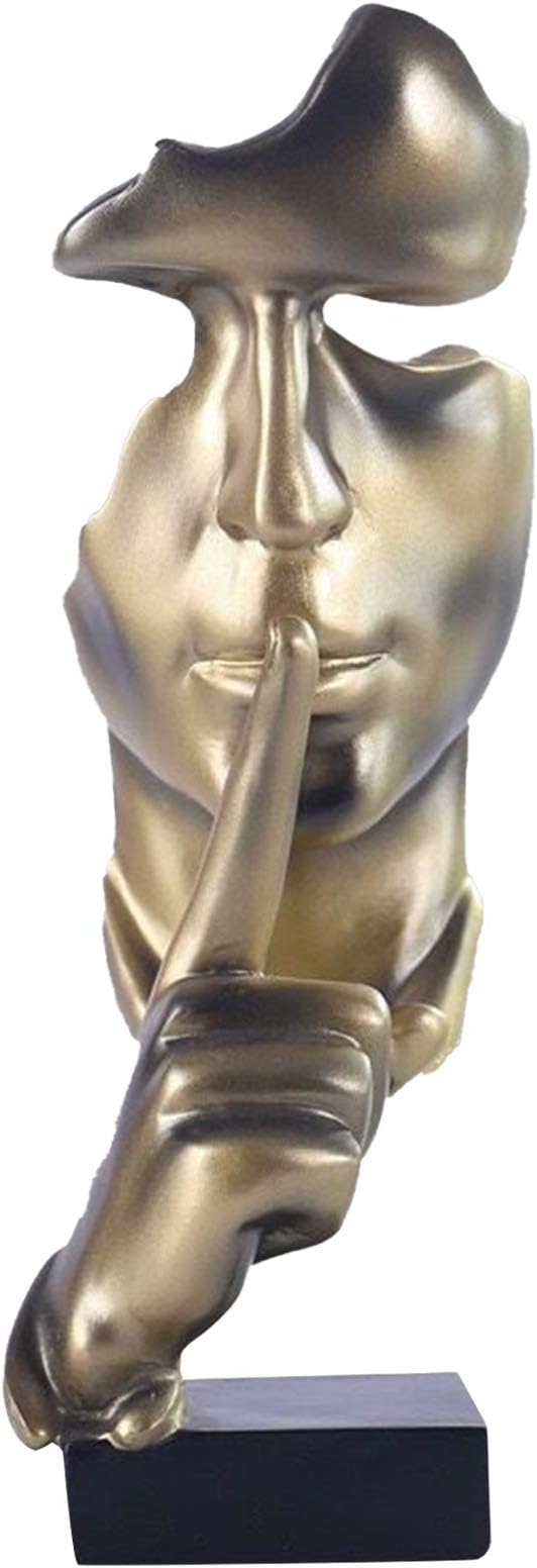 aboxoo Thinker Statue, Silence is Gold Abstract Art Figurine(Gold) | Modern Home Resin Sculptures Decorative Objects,Table Top Decor for Livingroom Home Decor,Office Study Sculpture