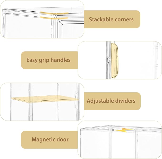Attelite Acrylic Display Case for Collectibles 3 Adjustable Layers 1Pack | Tool-free Assembly, Clear Display for Figures,2 Tier Clear Acrylic Box, Stackable Storage Bin, Magnetic Door,Dustproof