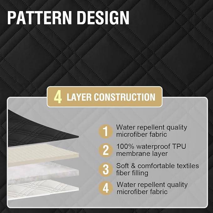 H.VERSAILTEX 100% Waterproof Couch Covers for Reclining Couches Reversible Recliner Chair Covers Furniture Protector with Elastic Straps for Pets Kids Sitting Width Up to 23" (Recliner, Black/Beige)