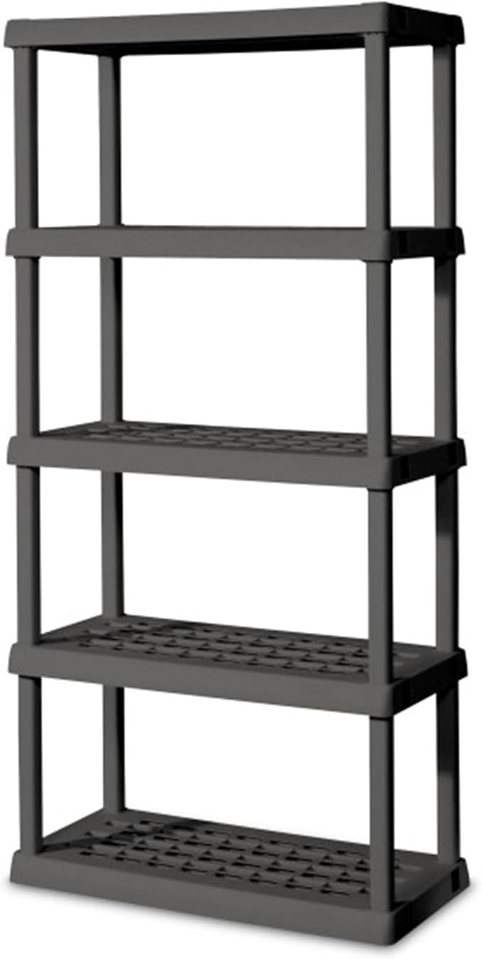Sterilite 5 Shelf Unit, Heavy-Duty Plastic Utility Storage Rack, 2-Pack | Freestanding Shelving Organizer with 150 lb Capacity Per Shelf for Kitchen, Bathroom, Garage, Basement, Pantry & Laundry Room