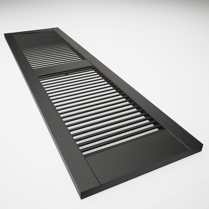 Ekena Millwork Lifetime Vinyl LL1S12X02500BL Standard Cathedral Top Center Mullion, Open Louver Vinyl Shutters, w/Installation Shutter-Lok's & Matching Screws (Per Pair), 12"W x 25"H, Black