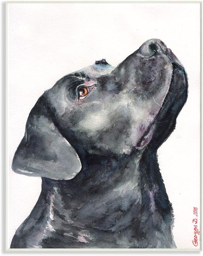 Black Labrador Watercolor, 13 x 19 Inch Mounted Print on Wall Plaque | Stupell Industries · By George Dyachenko · Ready to hang · Easy gift for pet lovers · Made in USA