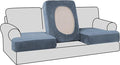 H.VERSAILTEX Stretch Velvet 3 Piece T Cushion Slipcovers - Individually Fitting Sofa Cushion Covers for 3 Cushion Couch - Stay in Place (Stone Blue)