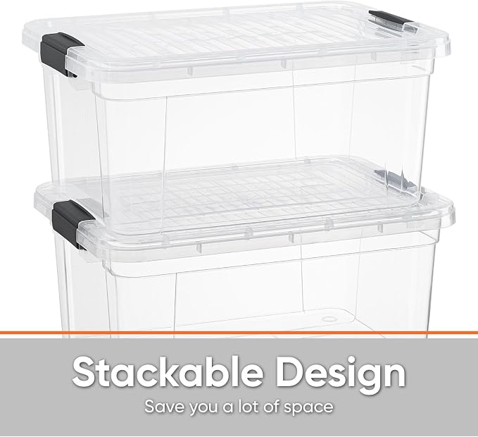 Superio Small Clear Storage Box with Lid, 6.6 Quart Plastic Container Bins for Organizing, Stackable Crates, BPA Free, Non Toxic, Odor Free, Organizers for Home, Office, School, and Dorm