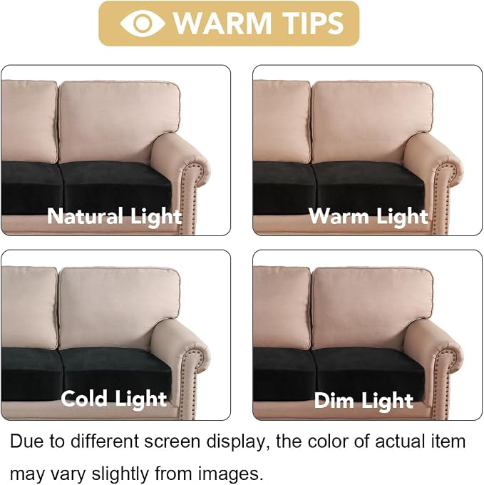 H.VERSAILTEX Velvet Stretch Couch Cushion Cover Plush Cushion Slipcover for Chair Loveseat Sofa Cushion Furniture Protector Seat Cushion Sofa Cover (2 Piece Large Sofa Cushion Covers, Black)