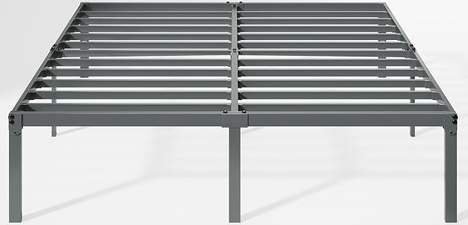Allewie Full Size Bed Frame, 14 inch Metal Beds with Storage Space, Grey | Heavy-Duty Metal Platform Beds, Large Under-Bed Storage Space, No Box Spring Needed, Easy Assembly