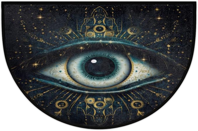 Evil Eye Bohemian Half Round Doormat Washable Semi Circle Area Rug Non Slip Absorbent Half Moon Rugs for Indoor Outdoor Kitchen Bathroom Bedroom Living Room Fireplace Floor Carpet Decor