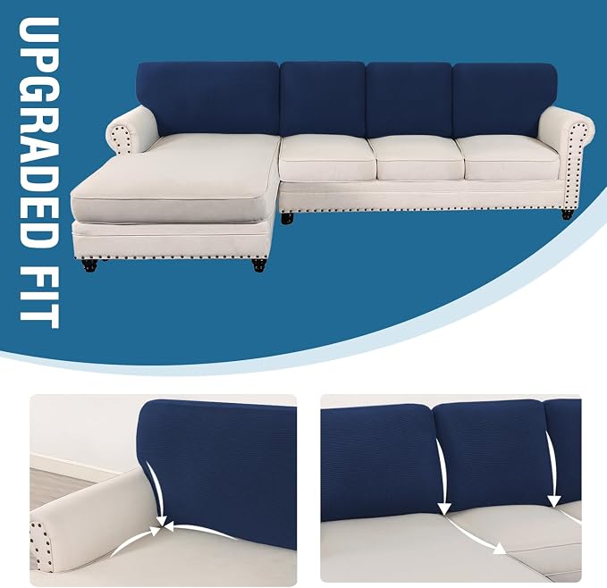 H.VERSAILTEX Backrest Cushion Covers Sectional Couch Back Cushion Covers for Sectional Sofa Set for Both Left/Right Couch (Back Only: 1 Chaise + 3 Sofa, Navy)