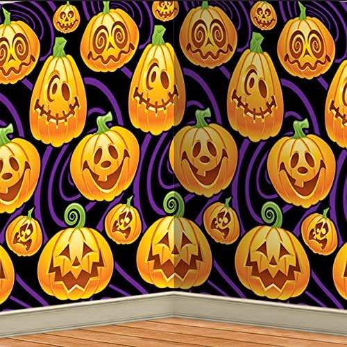 Beistle Jack-O-Lantern Wall Backdrop, 4’ x 30’ - Fall Pumpkin Decorations, Photo Backdrop, Party Backdrop, Easy to Adhere Wall Covering, Photography Backdrop, Halloween Decorations