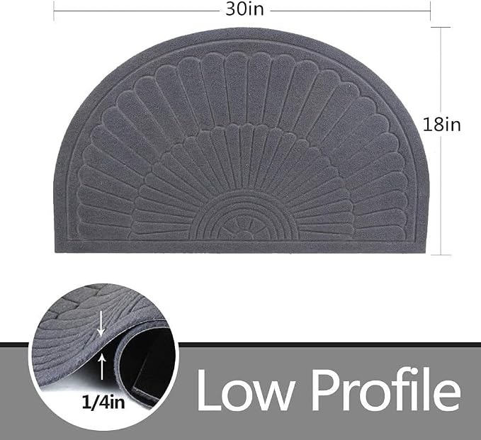 Morning View Half Round Doormat, Gray, Outdoor Indoor Rug - 30x18 inches, Non Slip, High Traffic, Absorbent, Modern Design
