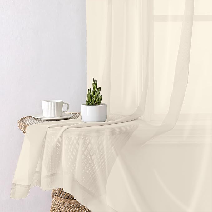 Lecloud Cream Sheer Curtains 78 Inches Long 2 Panels, Elegant Light Filtering - Image 4