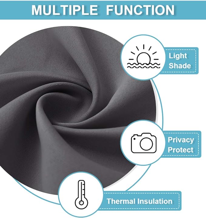 RYB HOME Grey Blackout Curtains - Thermal Insulated Noise Reducing Energy Efficiency Small Window Decor for Kitchen Bedroom Bathroom, 42 inches Wide x 45 inches Long, Gray, 1 Pair