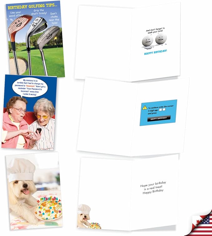 NobleWorks 20 Box of Funny Birthday Cards Variety Bulk Pack w/Envelopes (2 Each, 10 Designs) Birthday Wishes for Men and Women AC8838BDG-B2x10