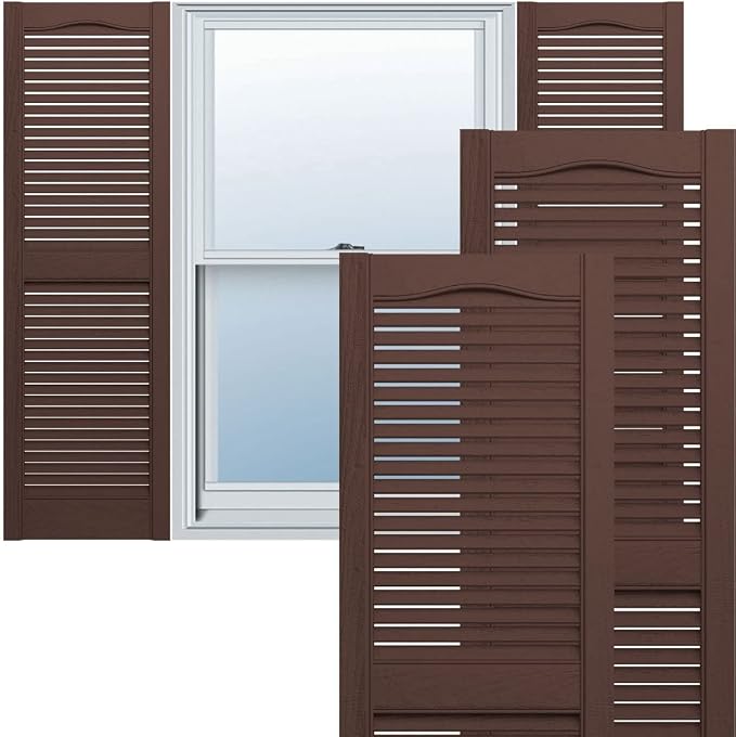 Ekena Millwork Lifetime Vinyl LL1S12X05500CL Standard Cathedral Top Center Mullion, Open Louver Vinyl Shutters, w/Installation Shutter-Lok's & Matching Screws (Per Pair), 12"W x 55"H, Clay