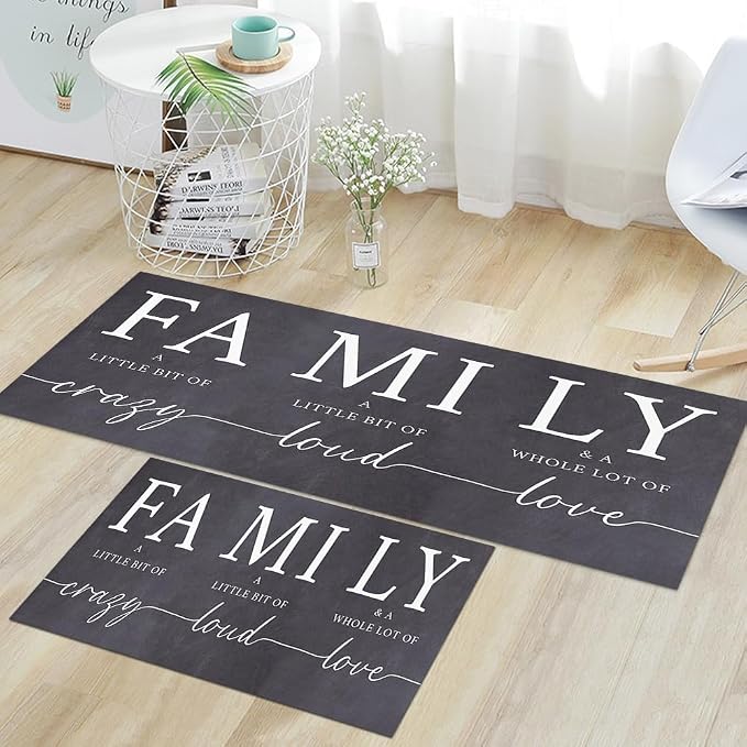GUBIYU Kitchen Rug Set of 2, A Little Bit of Crazy A Whole Lot of Love Rugs for Living Room Dining Room Bedroom Aesthetic Anti Fatigue Kitchen Mats Non Skid Waterproof Rugs Farmhouse Home Decor