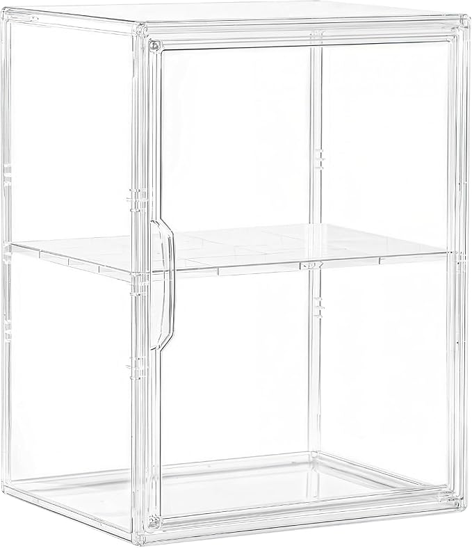 Attelite Acrylic Display Case for Collectibles 3 Adjustable Layers 1Pack | Tool-free Assembly, Clear Display for Figures,2 Tier Clear Acrylic Box, Stackable Storage Bin, Magnetic Door,Dustproof