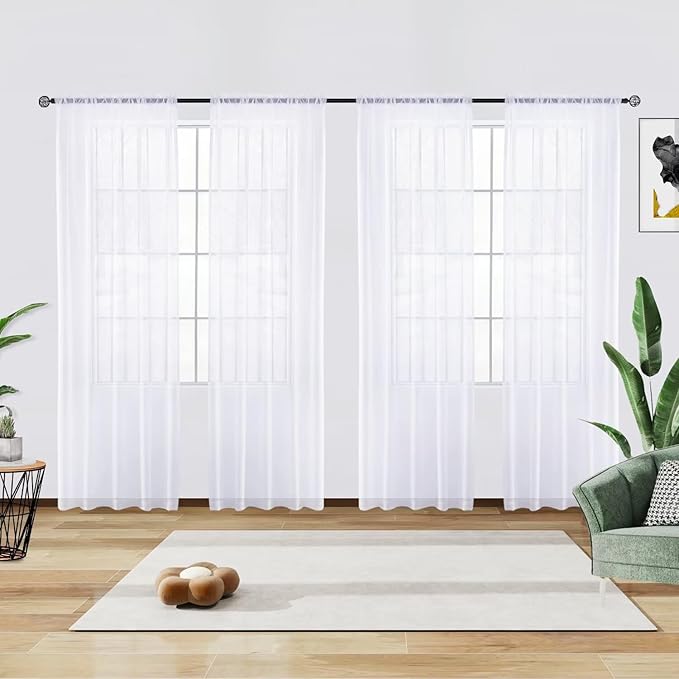Youleyar Solid Sheer Rod Pocket Curtain Voile Draperies 4 Panels White Beige by Youleyar