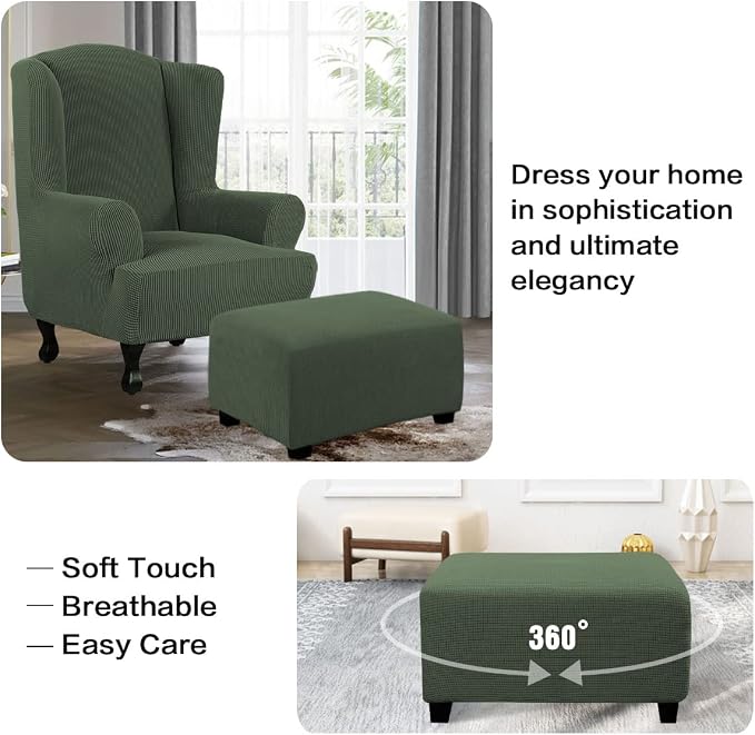 H.VERSAILTEX Ottoman Cover Slipcover Rectangle Fit Length 29'-34' Footrest Sofa Slipcovers Stool Cover Footstool Protector Covers Feature Stretch Thick Soft Jacquard Fabric Washable - Bronze Green