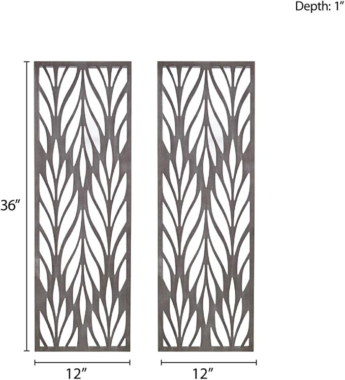 Madison Park Florian Wall Art - Carved Wooden Botanical Leaves Framed, Natural Sheen Finish - Modern Décor for Living Room, Ready to Hang Bedroom Decoration, 12"W x 36"H x 1"D, Reclaimed Grey 2 Piece