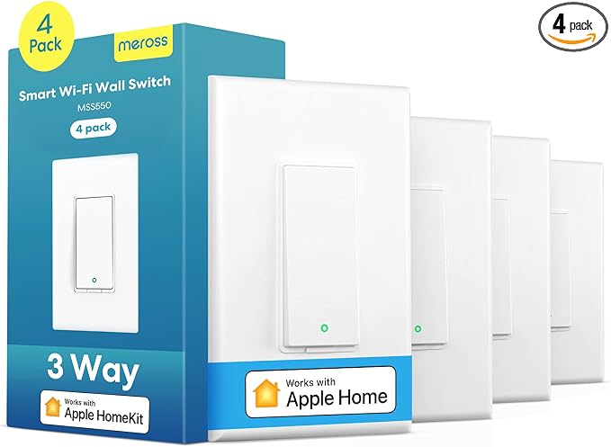 meross 4 Pack 3 Way Smart Switch Smart Light Switch Supports Apple HomeKit, Siri, Alexa, Google Assistant & SmartThings, Wall Switch Neutral Wire Required, Remote Control Timer