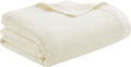 Madison Park 100% Egyptian Cotton Twin Size Bed Blanket for Summer Ivory | Cozy Soft Breathable Durable, Waffle Weave Woven Casual, Lightweight Knit All Season Throw for Bed Couch or Sofa, OEKO TEX