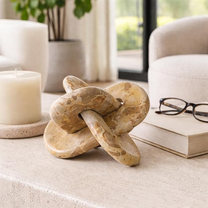 Sagebrook Home 9x9 Rounded Marble Knot, Light Leopard