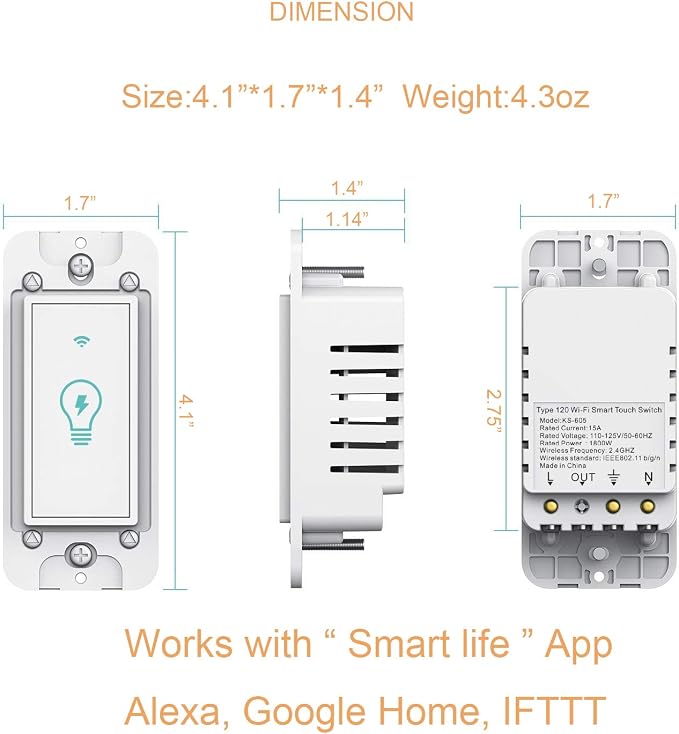 Smart Light Switch, Compatible with Alexa, Google Assistant, IFTTT, WiFi Light, Neutral Wire Required, Schedule Setting APP Remote Control, ETL, No Hub Required (Smart Switch 2pack)