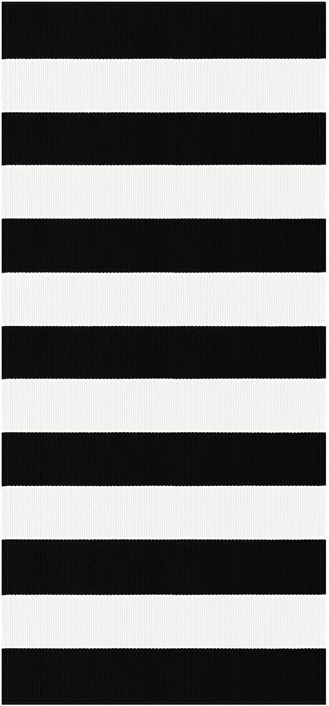 KOZYFLY Black and White Striped Runner Rug 2x4.3 ft Doormat Cotton Woven Washable Indoor Outdoor Rug Small Front Door Rugs for Entryway Porch Kitchen Patio Laundry Room