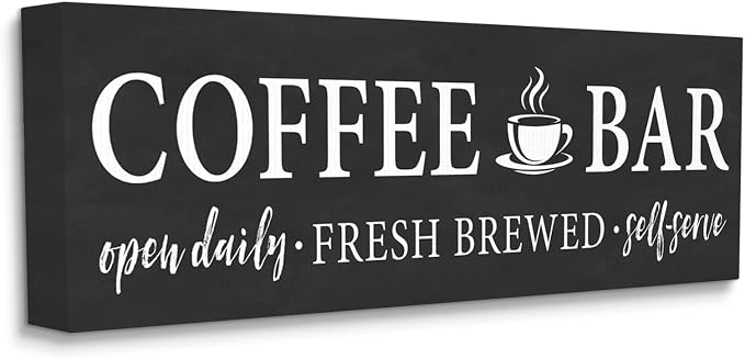 Stupell Industries 'Coffee Bar Open Sign Casual Black Design', Canvas Art, 30 x 13 Inches, Easy to Hang and Sturdy, Made in USA, by Lettered and Lined | Stupell Industries | 30 x 13 Inches, Easy to Hang and Sturdy, Made in USA, by Lettered and Lined