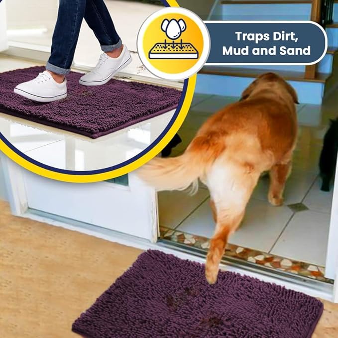 Muddy Mat® | Super Water Absorbent Door Mat Indoor, Microfiber Quick Dry Chenille Entryway Rug,Slip Resistant Front Door Mat,Indoor Mats for Entryway,Machine Washable Pet Rug, Dark Purple 24" x 40"