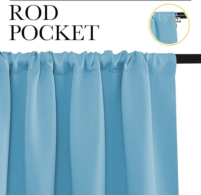 NICETOWN Living Room Curtains, Blackout Draperies, Teal Blue, 1 Pair, 70 x 84-inch, Home Decorations Thermal Insulated Solid Rod Pocket Blackout Drapes for Cafe