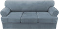 H.VERSAILTEX Sofa Cover 4 Piece T Cushion Sofa Slipcovers Thick Velvet Couch Cover Furniture Protector Stretch Sofa Covers for 3 Cushion Couch with 3 Individual Covers Washable, Stone Blue
