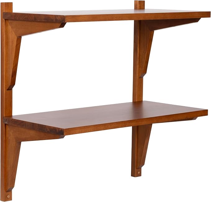 Kate and Laurel Meridien Modern Two-Tier Wooden Shelves, 24 x 12 x 24, Walnut Brown, Stunning Tiered Wall Shelf for Storage and Display as Cute Nursery Shelving or Bedroom Storage