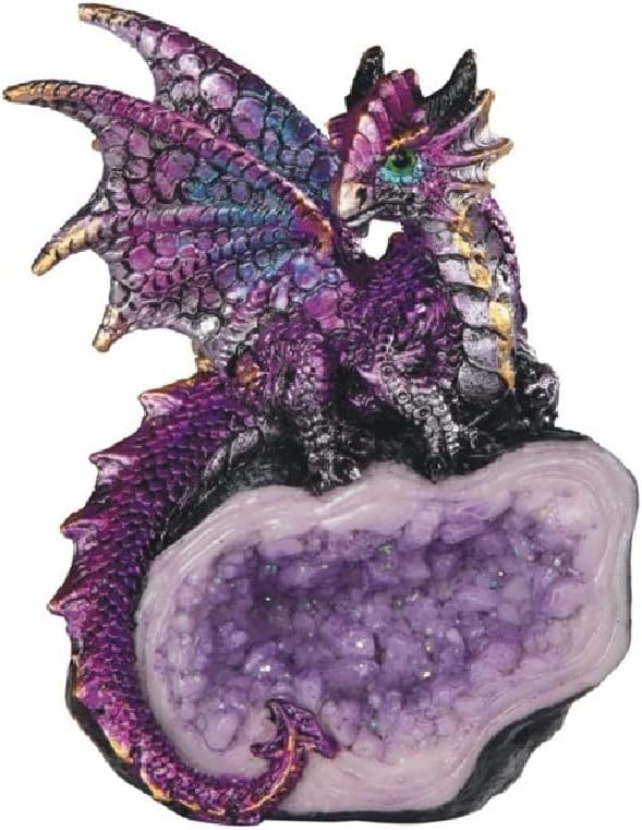 ICE Armor 4" H Purple Dragon Guarding Faux Crystal Cave Statue Fantasy Decoration Figurine