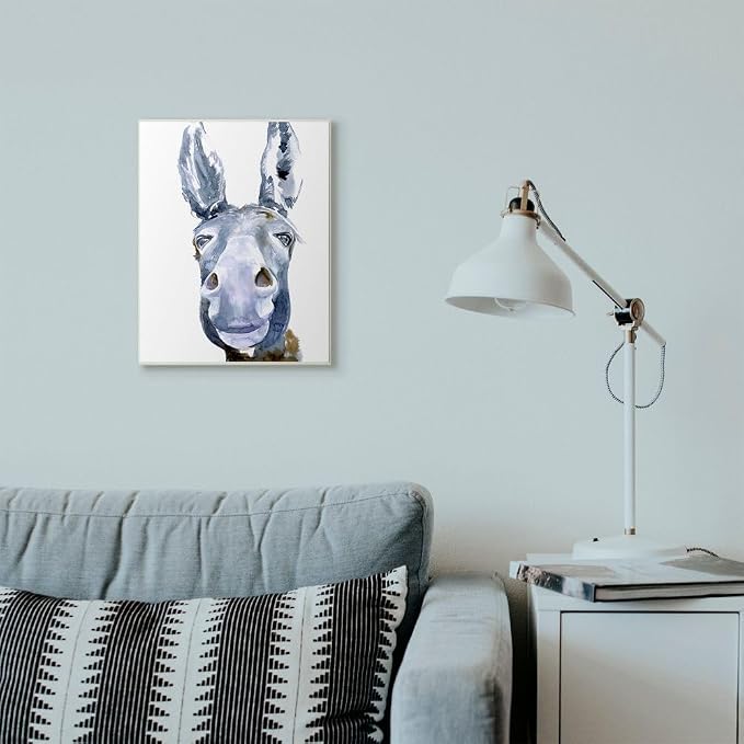 Stupell Industries Donkey Portrait Blue Brown Animal Watercolor Painting Wall Plaque, 13 x 19, Design by Artist Jennifer Paxton Parker
