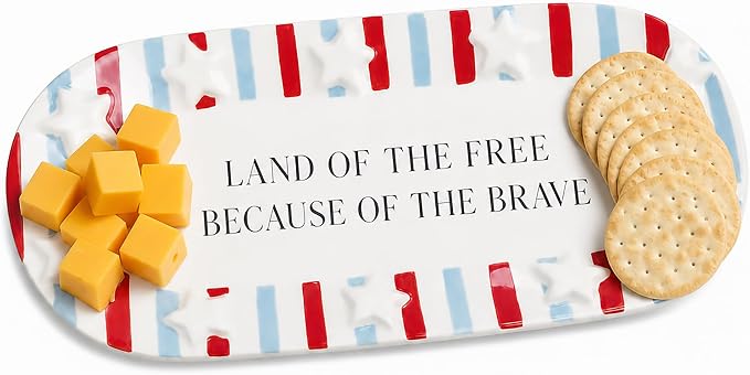 Mud Pie Red Ceramic Stripe American Sentiment Tray, America 250 Merchandise