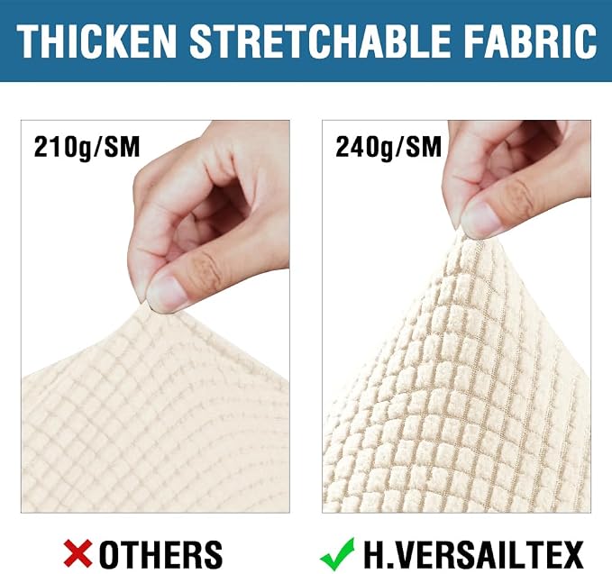H.VERSAILTEX 4 Piece Stretch Sofa Covers for 3 Cushion Couch Covers for Living Room Furniture (Base Cover Plus 3 Seat Cushion Covers) Upgraded Thicker Jacquard Fabric (Sofa, Cream)