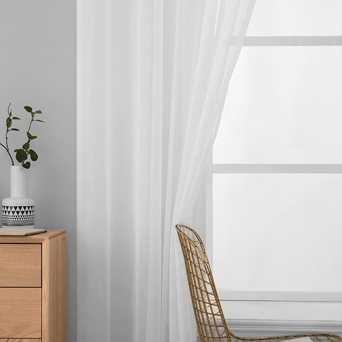 MIULEE 2 Panels Solid Color White Sheer Window Curtains Elegant Window Voile Panels/Drapes/Treatment for Bedroom Living Room (54 X 92 Inches White)