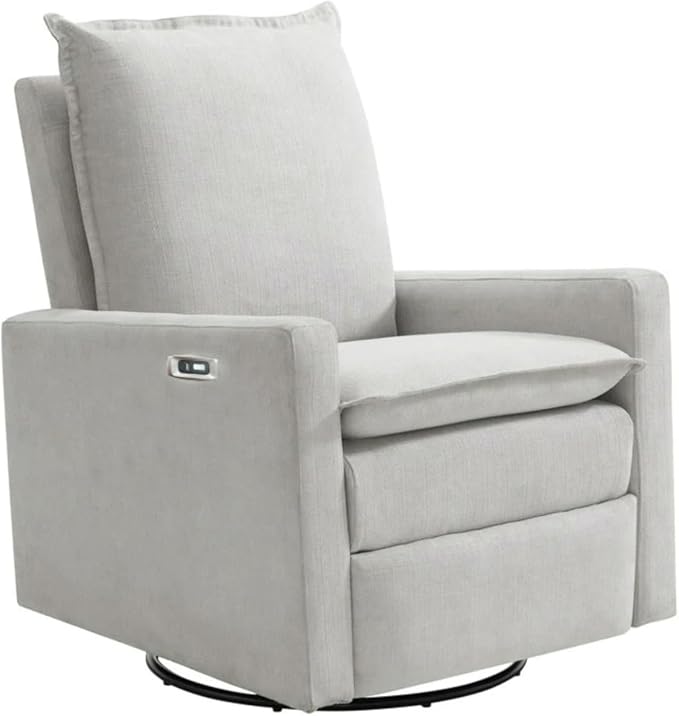 Oxford Baby Uptown Power Upholstered Glider Recliner Rocking Chair 270° Swivel for Nursery and Living Room – Sand, Green Guard Gold Certified