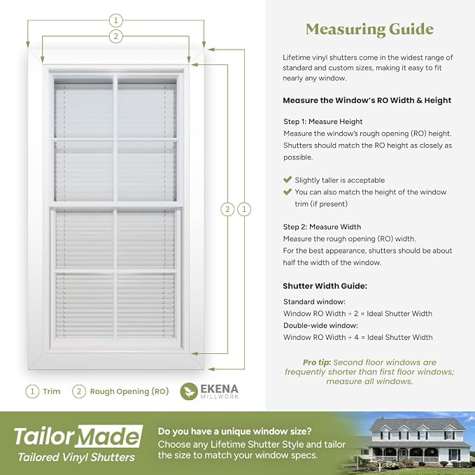 Ekena Millwork Lifetime Vinyl LL1S14X02500FG Standard Cathedral Top Center Mullion, Open Louver Vinyl Shutters, w/Installation Shutter-Lok's & Matching Screws (Per Pair), 14 1/2'W x 25'H, Forest Green