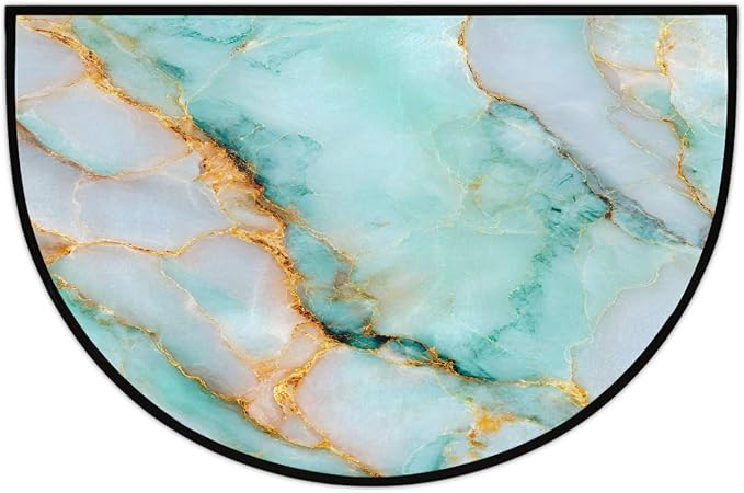 Jade Marble Half Round Door Mat Non-Slip Semi Circle Rug Washable Half Moon Floor Rug Absorbent Bathroom Area Rugs for Outdoor Indoor Fireplace Mat Entryway Kitchen Decor Rugs