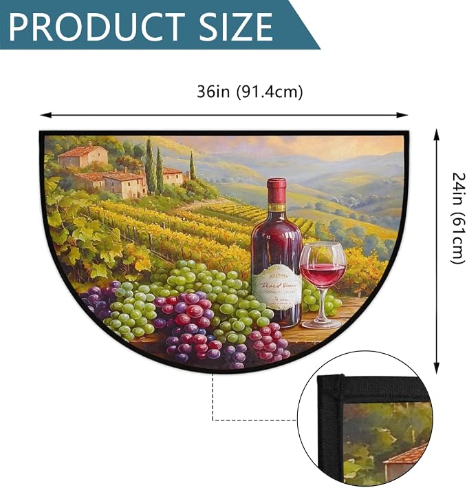 Wine Grapes Half Round Rug Half Moon Door Mat Half Circle Rugs | Modern Washable Non-Slip Semi Circle Rug Welcome Half Round Door Mat Indoor Entrance Kitchen Home Bedroom Living Room Decor