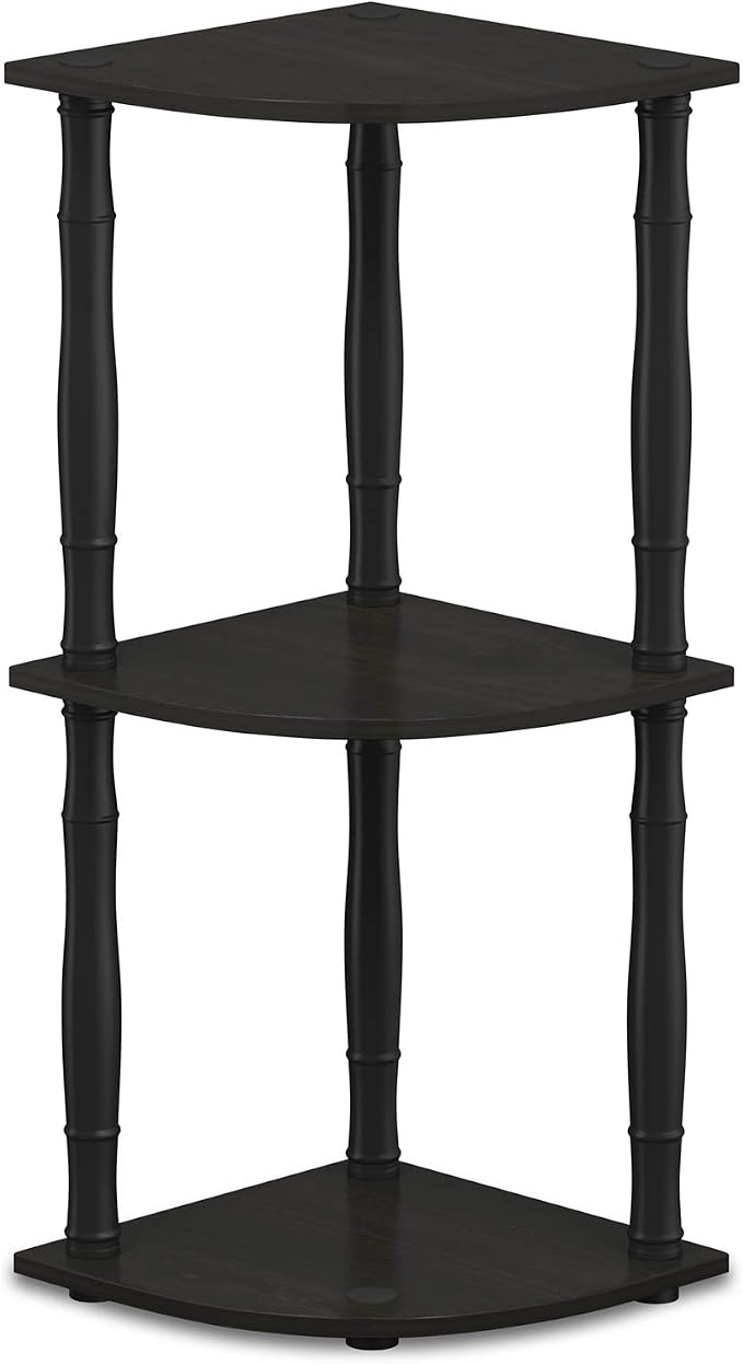 Furinno Turn-N-Tube 3-Tier Corner Display Rack Multipurpose Shelving Unit with Classic Tube, Espresso/Black | Open Shelves Corner Bookshelf, Display Storage Shelves, Classic Tubes, for Organization, Living Room, Home Office