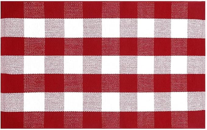 Ckorzen Red and White Plaid Rug, 8' x 10' Christmas Front Porch Outdoor Rug, Handwoven Cotton Washable Rug for Layered Door Mats, Holiday Entryway and Home Décor