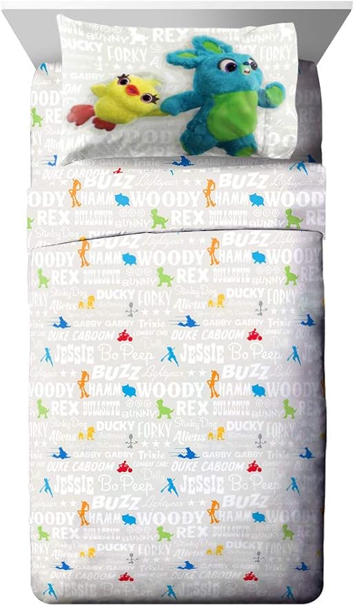 Jay Franco Disney Pixar Story 4 All The Toys Full Bed Set, Blue | Woody Buzz Jessie, Comforter Sheets Shams Pillowcases, Official Brand, Soft Microfiber, Machine Washable, Kids Gift